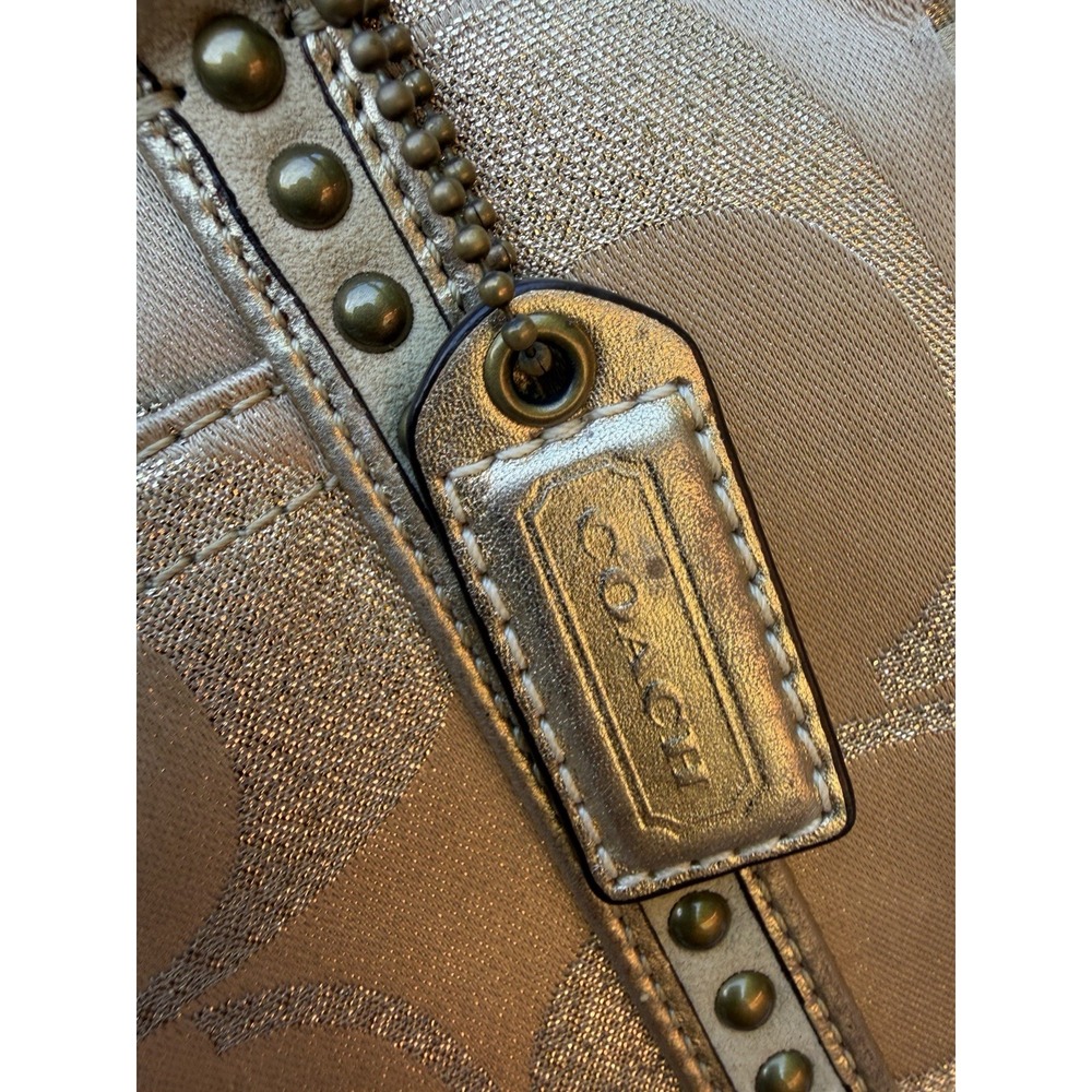 Coach 11505 Metallic Signature C Gallery Tote Gold Studded Y2K Shoulder Bag - Picture 8 of 16